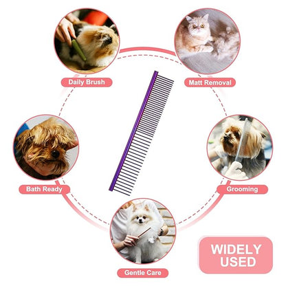 PETAXCELL Dog Cat Comb, Pet Combs Stainless Steel Teeth with Rounded Ends for Knots Mats Loose Hair Removal, 6.5IN (Purple Plated, 3 Pack), Grooming Tool Intended for Long Curly Hair Pet