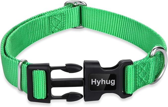 Hyhug Dog Collar for Large Dogs, Green Heavy Duty | Quick Release Nylon Buckle Collar, Adjustable & Durable Pet Supplies for Boy & Girl Dogs (Large, Lime Green)