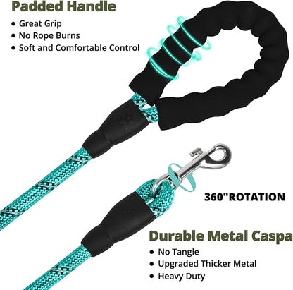 jenico Long Dog Leash 15FT: Heavy Duty Rope Leashes for Dogs Training with Swivel Lockable Hook Reflective Threads Bungee and Padded Handle - Dog Lead for Large Small Medium Dogs Outside Walking