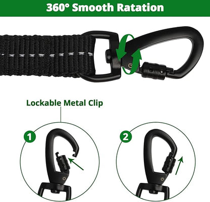 Long Dog Leash 15 FT: Heavy Duty Rope Leashes for Dogs Training with Swivel Lockable Hook Reflective Threads Bungee and Padded Handle - Dog Lead for Large Small Medium Dogs Outside Walking Hiking