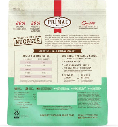 Primal Freeze Dried Dog Food Nuggets, Chicken; Complete Balanced Meal, Topper or Treat; Premium, Healthy, Grain Free, High Protein Raw Dog Food, 30 oz
