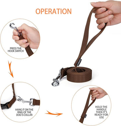 Siumouhoi Strong Durable Nylon Dog Training Leash, 1 Inch Wide Traction Rope, 6 ft 10ft 15ft Long, for Small and Medium Dog (Brown, 6 Feet)