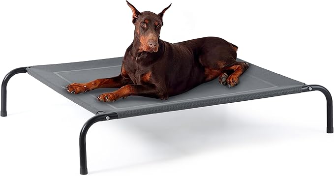 Bedsure Outdoor Elevated XL Dog Bed, Portable Indoor & Outdoor Cooling Raised Cot Pet Hammock Bed with Skid-Resistant Feet, Frame with Breathable Mesh, Grey, 54 inches