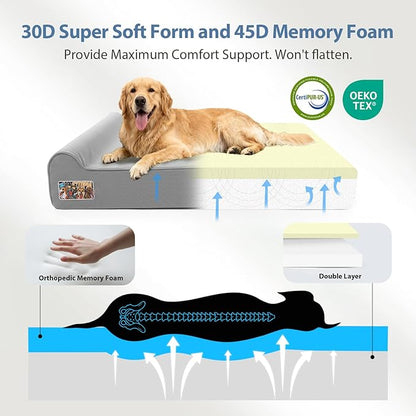 Sytopia XXL 50" Orthopedic Dog Bed – Outdoor Canvas 7" Thick Memory Foam Mattress with Pillow, Light Grey, Removable Washable Waterproof – Ultimate Comfort for Extra Large Breed Dogs Over 100 Pounds