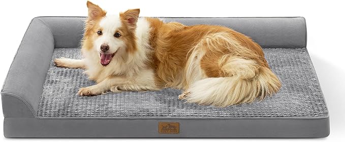 COZY KISS Orthopedic Dog Bed for Large Size Dog, XL Dogs Crate Bed, L Shaped Foam Anti-Slip Bottom Pet Cat Sofa with Washable Removable Cover, Suitable for Pet Up to 100 lbs, 44x32x7 inch, Grey