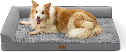 COZY KISS Orthopedic Dog Bed for Large Size Dog, XL Dogs Crate Bed, L Shaped Foam Anti-Slip Bottom Pet Cat Sofa with Washable Removable Cover, Suitable for Pet Up to 100 lbs, 44x32x7 inch, Grey