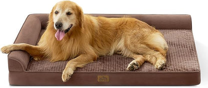 COZY KISS Orthopedic Dog Bed for Extra Large, XXL Dogs Bed, L Shaped Foam Anti-Slip Bottom Giant Pet Cat Sofa with Washable Cover, Suitable for Pet Up to 150 lbs, 48x35x8 inch, Brown ﻿