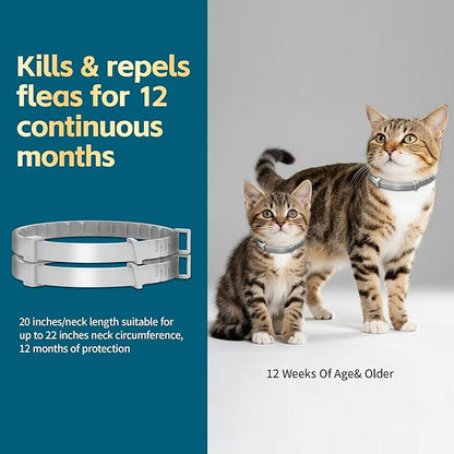 Flea and Tick Collar for Cats– 8-Month Protection – Adjustable & Waterproof – Safe, Long-Lasting Repellent for Fleas, Ticks, Lice & Mosquitoes – Fits Small, Medium & Large Cats 2pack