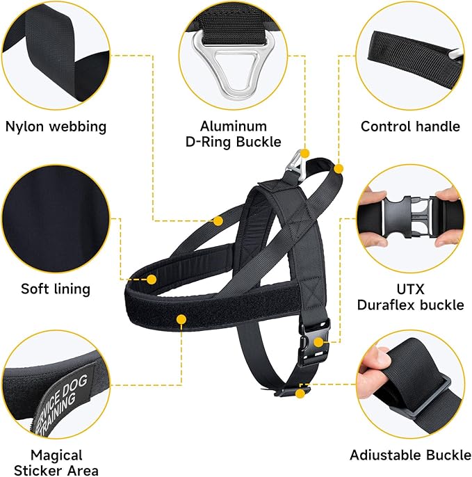 EXCELLENT ELITE SPANKER No Pull Dog Harness Padded Military Patrol Vest Adjustable Nylon Small Service Walking Dog Harness with Handle for Training Running(BLK-S)
