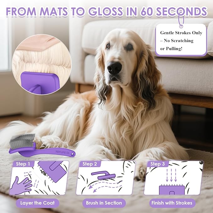 Large Slicker Brush for Dogs,Doodle Brush for Poodles, Goldendoodles, Labradoodle, Extra Long Pins for Detangling Matted Fur & Reducing Shedding, Dog Grooming Kit with Wooden Handle. Purple