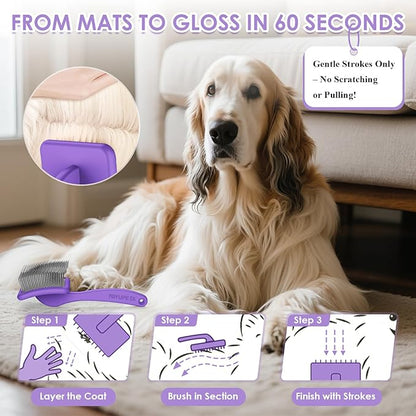 Large Slicker Brush for Dogs,Doodle Brush for Poodles, Goldendoodles, Labradoodle, Extra Long Pins for Detangling Matted Fur & Reducing Shedding, Dog Grooming Kit with Wooden Handle. Purple