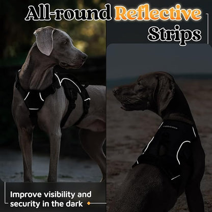 rabbitgoo Escape Proof Dog Harness, Soft Padded Full Body Pet Harness, Reflective Adjustable No Pull Vest with Lift Handle and Leash Clip for Large Dogs Walking Hiking Training, M, Black