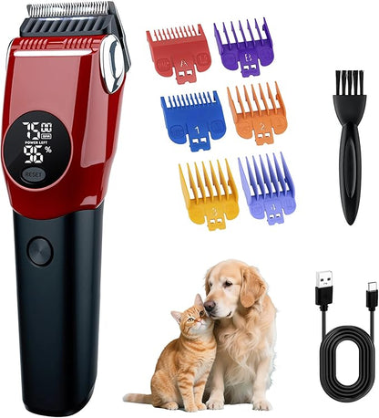 Mcbazel Dog Clippers Grooming Kit, Low Noise Rechargeable Cordless Adjustable Pet Hair Shaver Trimmers Set for Dogs, Cats and Other Pets - Red