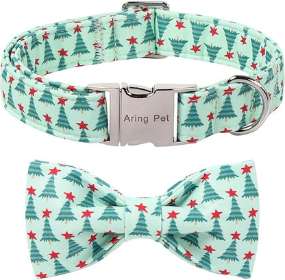 ARING PET Christmas Dog Collar with Bow, Cute Xmas Green Christmas Tree Bowtie Pet Collars for Puppy Small Medium Large Girl Boy Dogs-L