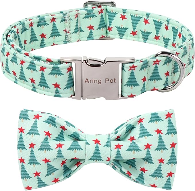 ARING PET Christmas Dog Collar with Bow, Cute Xmas Green Christmas Tree Bowtie Pet Collars for Puppy Small Medium Large Girl Boy Dogs-XL