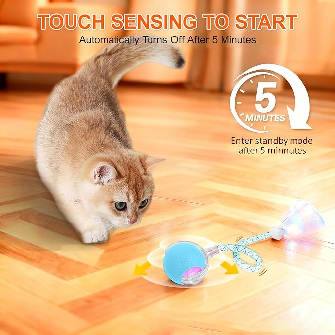 Interactive Cat Toys for Indoor Cats, Automatic Kitten Toys for Bored Indoor Adult Cats, Smart Kitten Rolling Ball Moving Balls Toy, Rechargeable Dog Cat Ball for Enrichment Exercise (Light Blue)