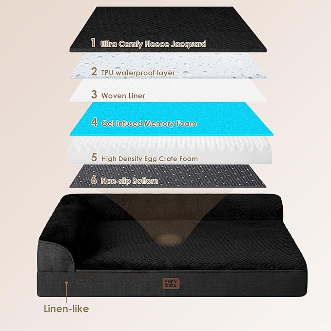 EHEYCIGA XXL Dog Bed Memory Foam, Orthopedic Giant Dog Bed Jumbo with Washable Removable Cover, Waterproof Pet Sofa Couch with Nonskid Bottom, 48x35x7.5, Black