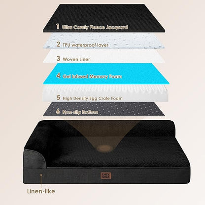 EHEYCIGA XXL Dog Bed Memory Foam, Orthopedic Giant Dog Bed Jumbo with Washable Removable Cover, Waterproof Pet Sofa Couch with Nonskid Bottom, 48x35x7.5, Black