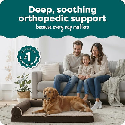 FurHaven Orthopedic Dog Bed for Large Dogs, L-Shaped Chaise Mattress with Orthopedic Egg Crate with a Solid Orthopedic Foam Base for Joint Support, Washable Cover, Jumbo XL, Faux Fur & Suede, Espresso
