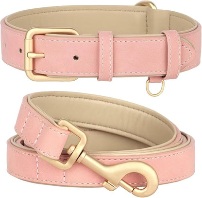 Beirui Soft Padded PU Leather Dog Collar and Leash Set, Durable Dog Leash and Collar Set with Metal Buckle, Breathable Pet Collars with 4FT Leash for Small Dogs(Pink, Neck 10-13")