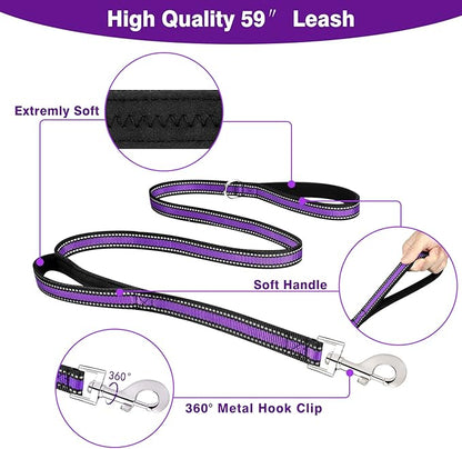 WINSEE Pet Harness Collar and Leash Set, All-in-one Reflective Dog Harness No Pull with Adjustable Buckles for Puppies, Small, Medium, Large, and Extra-Large Dogs (X-Large, Purple)