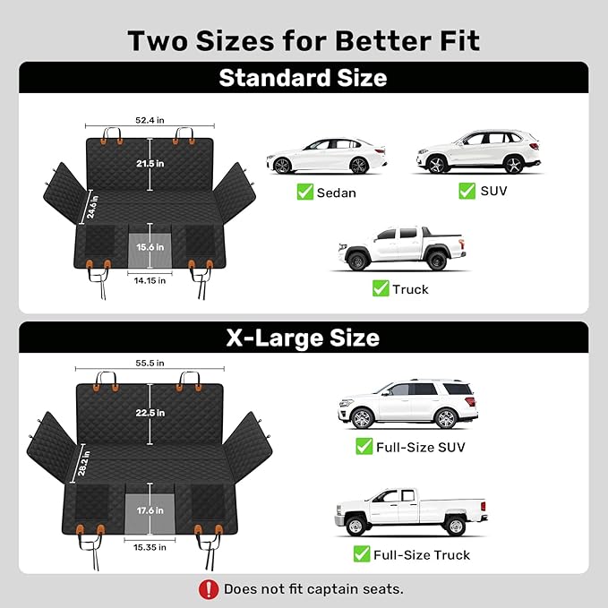 Zanch Heavy-Duty Dog Truck Seat Cover, Flat Solid Back Seat Extender for Multi Large Dogs, Hard-Base Supports 450 lb, Waterproof Hammock Protector, XL for Full-Size Crew Cab Trucks & SUVs, Orange