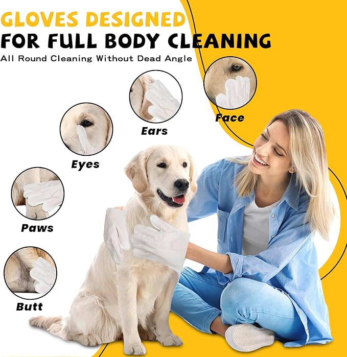 Pet Glove Wipes for Dogs Cats - Unscent Dog Washing Wipes & Waterless Cat Bathing Gloves Cleaning Deodorizing Grooming Wipe for Fur Paws Butt Face, Disposable Rinse Free Shampoo Mittens,30PCS