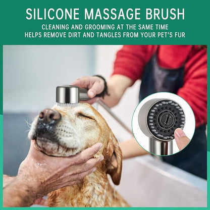 3 Mode Dog Shower Attachment, High Pressure Handheld Sprayer with ON/OFF Switch, G1/2" Metal Shower Diverter, 100 Inches Stainless Steel Hose, No Drill Hook, for Indoor Pet Bathing and Washing