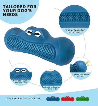 Durable Dog Chew Toy for Aggressive Chewers, Tough Natural Rubber Squeaky Dog Toy with Irresistible Beef Flavor, Dental Care, Teeth Cleaning & Boredom Relief for Medium & Large Dogs (Blue)
