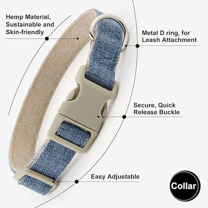 Plutus Pet Cotton Hemp Dog Collar and Leash Set, Adjustable Collar for Small, Medium, and Large Dogs, Heavy Duty and Soft on Skin, Haze Blue, S