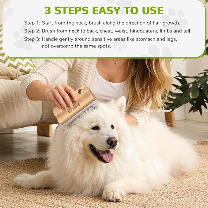 Pawaboo Deshedding Brush for Dogs & Cats, Dog Hair Removal Comb with Ergonomic Gripping, Wooden Grooming Shedding Brush for Short Hair Dogs and Cats, Hangable Pet Cleaning Comb Supplies, 5.1 Inch