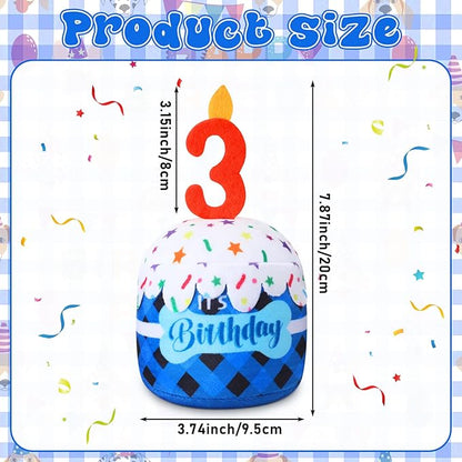 Dog 3rd Birthday Cake Toy Accessories for Girl Boy Gifts, Blue Grid Squeaky Plush Toy for Dog Birthday Party Decor Favor for Large, Medium and Small Dogs