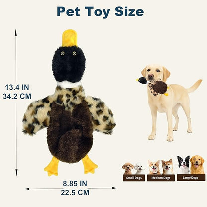 Calibonbon Duck Dog Squeaky Toy for Aggressive Chewers - No Stuffing Durable Plush with 4 Squeakers & Crinkle Wings, Chew Proof Puppy Toys for Small Medium Large Dogs (Black & Brown)