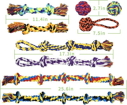 SHARLOVY Large Tough Chew Toys for Aggressive Chewers Large Breed,Heavy Duty Dental Rope Toys Kit for Medium Dogs,5 Knots Indestructible Cotton Puppy Teething Chew Tug Toy Set of 9