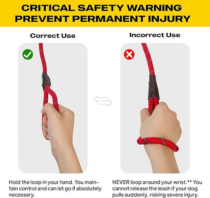 Fida Slip Leads for Dogs, 4 FT x 1/2" Dog Leash Heavy Duty Comfortable Strong Rope Lead for Large, Medium Dogs, No Pull Pet Training Leash with Highly Reflective,Red