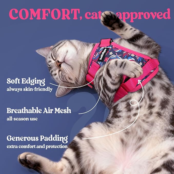rabbitgoo Cat Harness and Leash for Walking, Escape Proof Soft Adjustable Vest Harnesses for Cats, Easy Control Breathable Reflective Strips Jacket, Coconut Fuchsia,S