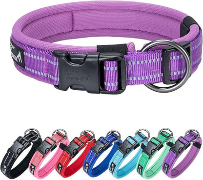EXCELLENT ELITE SPANKER Reflective Dog Collar Classic Soft Padded Breathable Nylon Adjustable Pet Collar with Quick Release Buckle for Boy Girl Male Female Small Medium Large Dogs Training(Purple-L)