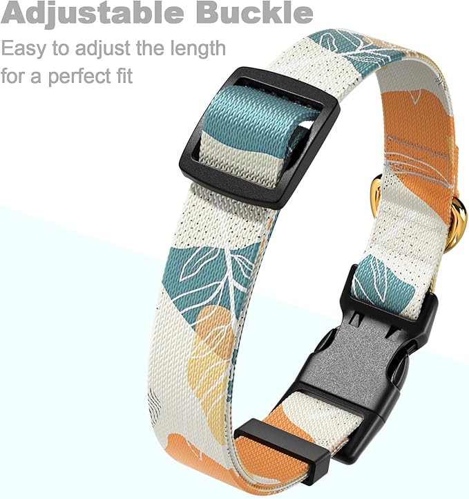 Rnivvi Dog Collar for Small Dogs, Cute Heavy Duty Adjustable Puppy Collar with Quick Release Buckle for Boy Girl & Female, Pet Accessories for Walking Running, XS Length 5/8" Width, Abstract Leaves