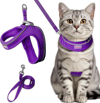 Cat Harness and Leash Set,Escape Proof Kitten Harness,Step in Adjustable Soft Lightweight,Easy Control,Reflective Strips Comfortable for Walking Travel(Purple,XXXS)