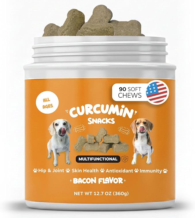 Turmeric Treats for Dogs – Turmeric Curcumin Supplement with MSM, Coconut Oil & Vitamin E – Hip & Joint Support Supplement for Pain Relief, Arthritis, Mobility & Anti-Inflammatory for Dogs – 90 Chews