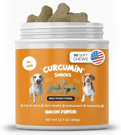 Turmeric Treats for Dogs – Turmeric Curcumin Supplement with MSM, Coconut Oil & Vitamin E – Hip & Joint Support Supplement for Pain Relief, Arthritis, Mobility & Anti-Inflammatory for Dogs – 90 Chews