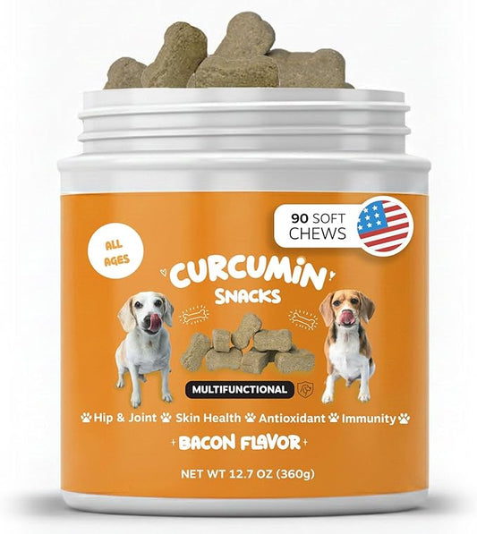 Turmeric Treats for Dogs – Turmeric Curcumin Supplement with MSM, Coconut Oil & Vitamin E – Hip & Joint Support Supplement for Pain Relief, Arthritis, Mobility & Anti-Inflammatory for Dogs – 90 Chews