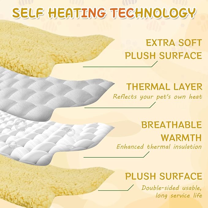 BrightRow 3 Pack Self Warming Pet Bed Leaf Shape Self Heating Cat Dog Mat Washable Thermal Sleeping Pad for Indoor Outdoor Hedgehog, Bunny, Sugar Glider, Rat, Chinchilla(Light Yellow,Small-16 x20)