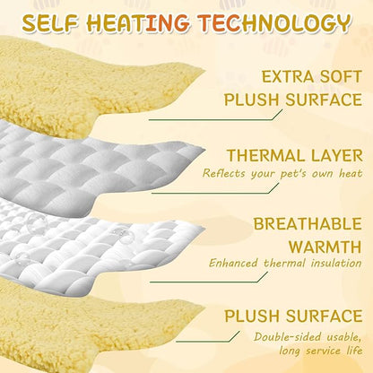 BrightRow 3 Pack Self Warming Pet Bed Leaf Shape Self Heating Cat Dog Mat Washable Thermal Sleeping Pad for Indoor Outdoor Hedgehog, Bunny, Sugar Glider, Rat, Chinchilla(Light Yellow,Small-16 x20)
