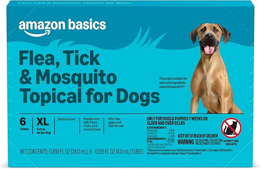 Amazon Basics Preventative Flea, Tick & Mosquito Topical Treatment for X-Large Dogs (Over 55 pounds), 6 Count, Packaging May Vary