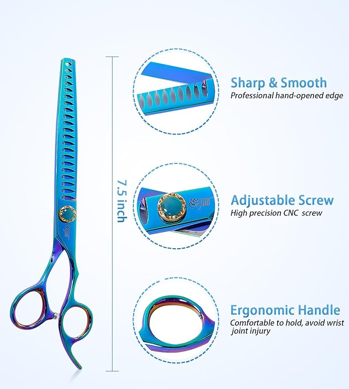 Stjuo 7.5'' Dog Chunker Scissors for Grooming 440C Stainless Steel Green Professional Pet Trimming Scissors Sharp Blades Cutting for Dogs and Cats Shears