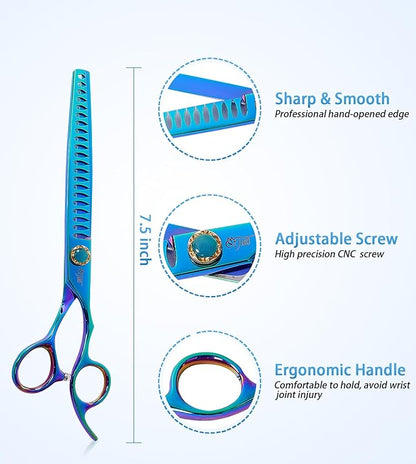 Stjuo 7.5'' Dog Chunker Scissors for Grooming 440C Stainless Steel Green Professional Pet Trimming Scissors Sharp Blades Cutting for Dogs and Cats Shears