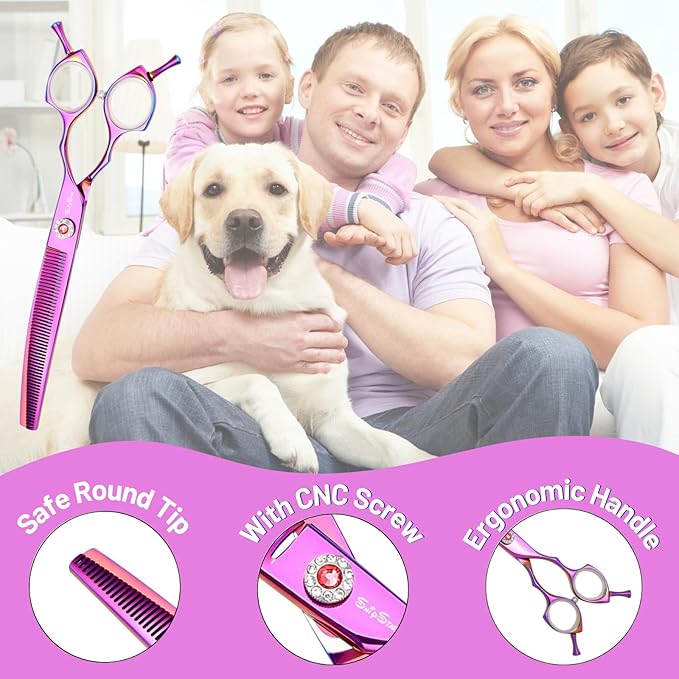 7.5in 25 Degree Curved Scissors for Dog Grooming Chunkers, Professional Dog Grooming Scissors Blender, VG10 Steel Sharp Blades, 56 Teeth High-end Pet Thinning Shears for Dogs Cats, 25% Thinning Rate