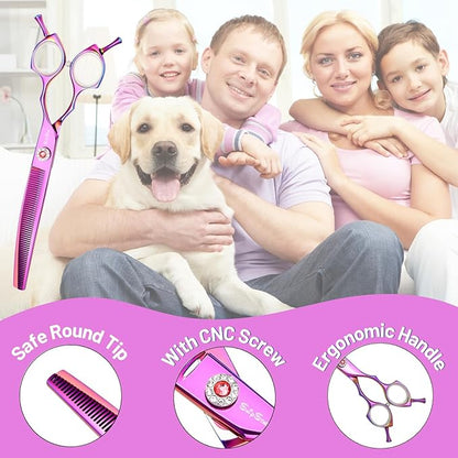 7.5in 25 Degree Curved Scissors for Dog Grooming Chunkers, Professional Dog Grooming Scissors Blender, VG10 Steel Sharp Blades, 56 Teeth High-end Pet Thinning Shears for Dogs Cats, 25% Thinning Rate