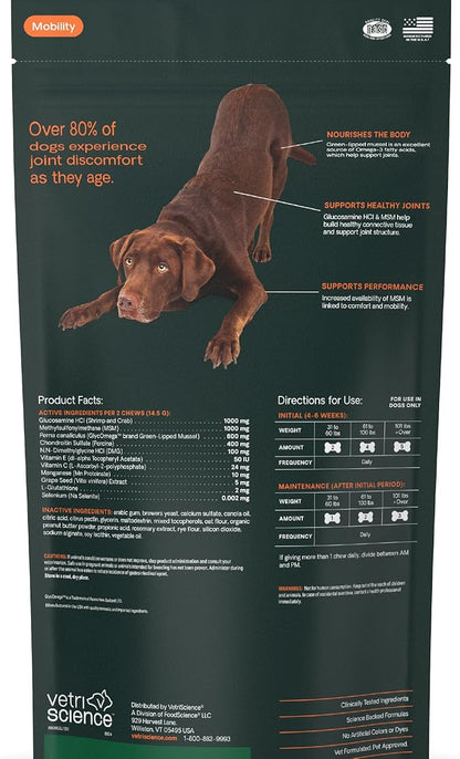 VetriScience Ultimate Strength Hip & Joint Supplement for Dogs, GlycoFlex Plus – MSM, Chondroitin & Green-Lipped Mussel Chews for Mobility, Flexibility, Comfort & Support, Peanut Butter Flavor 120 Cnt
